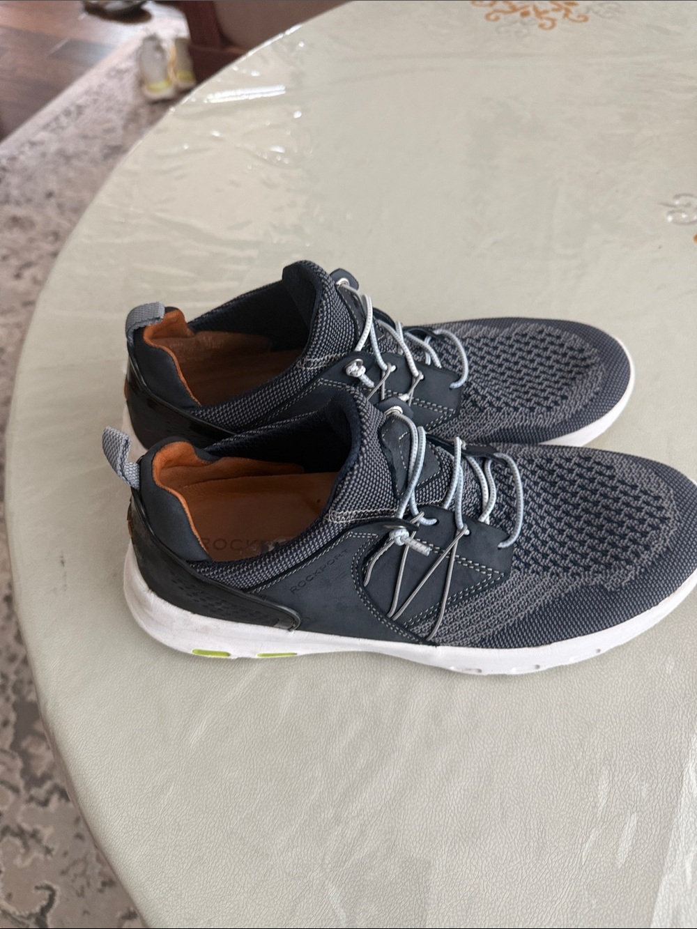 Rockport Men's Charcoal Gray Knit Lace-Up Sneakers with White Sole